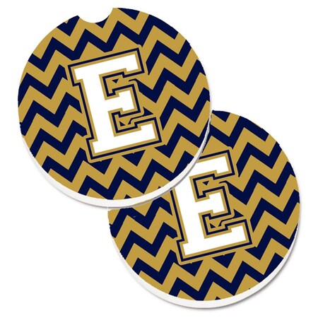 Carolines Treasures Letter E Chevron Navy Blue and Gold Set of 2 Cup Holder Car Coaster CJ1057-ECARC